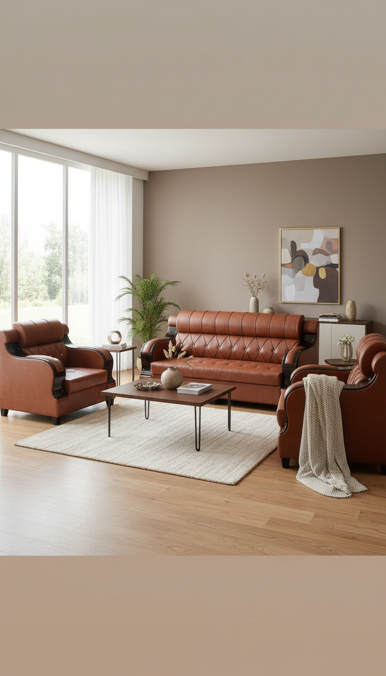 Tufted Leather Sofa Without Table
