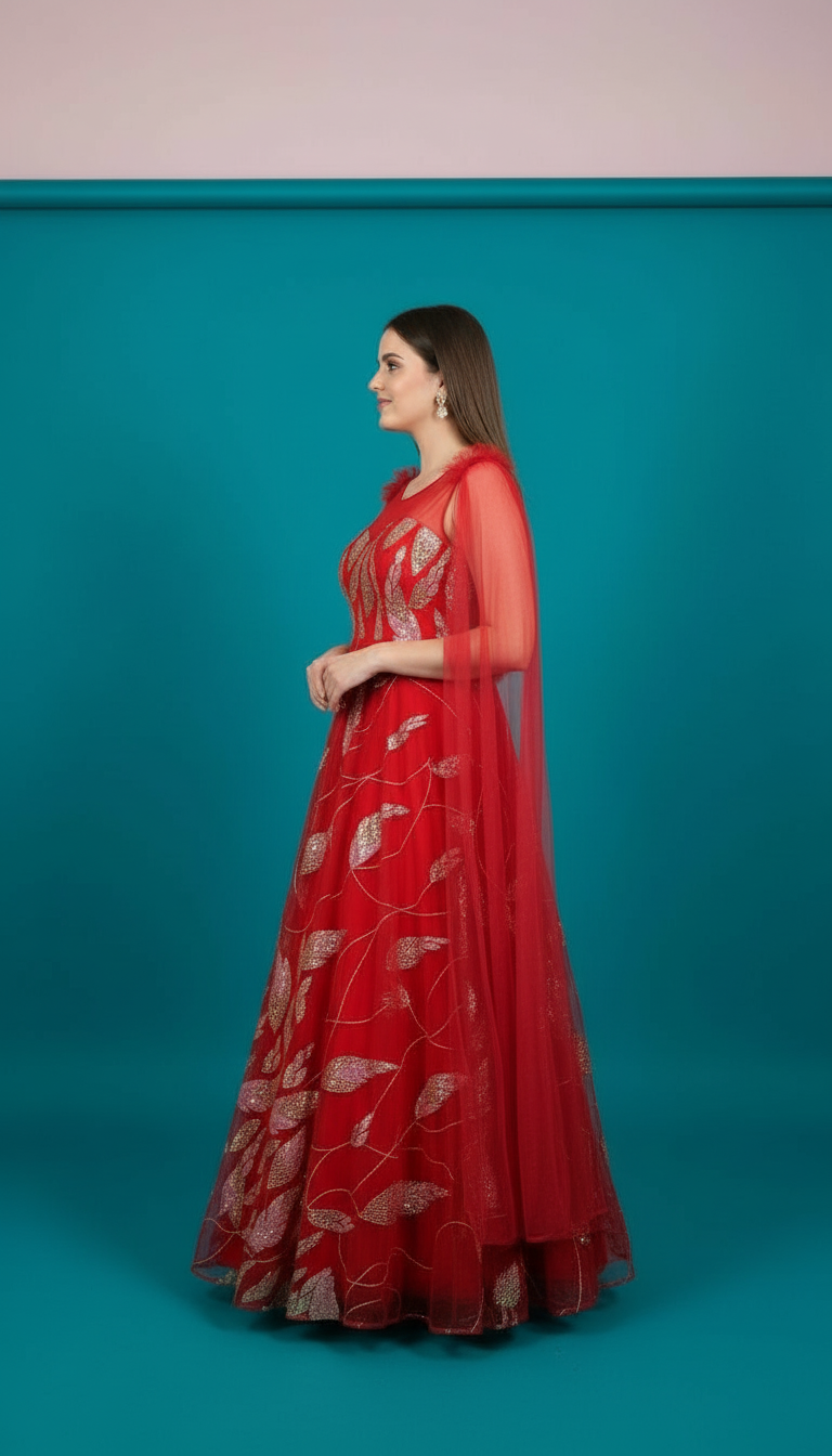 Embroidered Red Gown