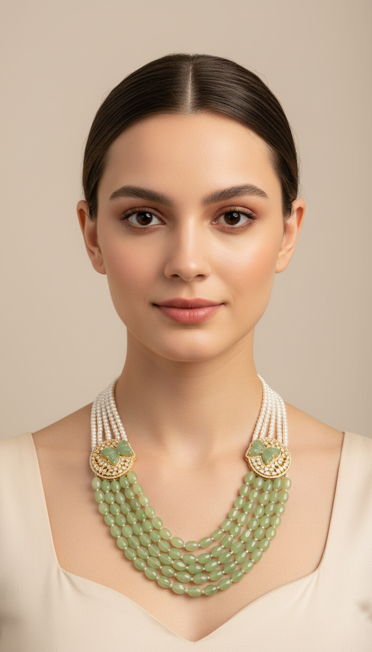 Elegant Pearl and Bead Necklace (925 Silver) view 2