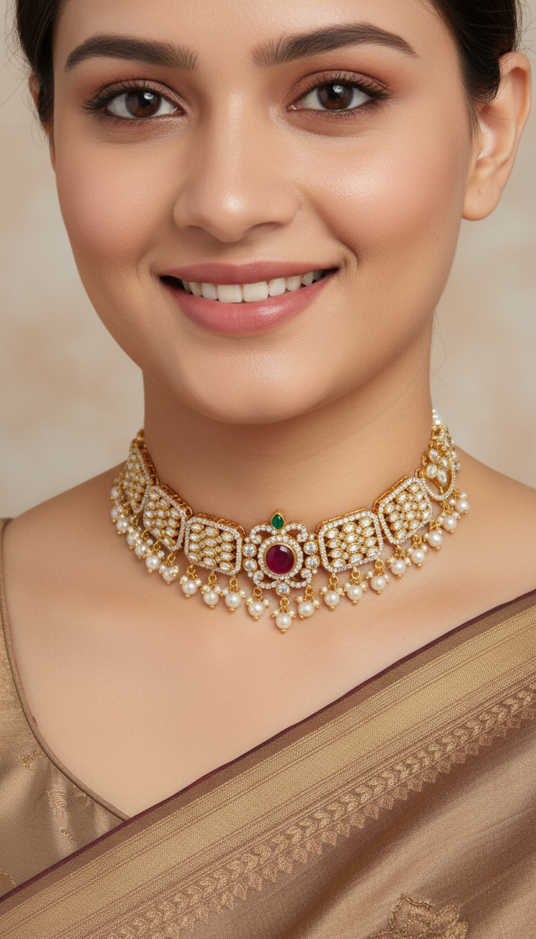 Exquisite Modern Polki Choker (925 Silver) view 2