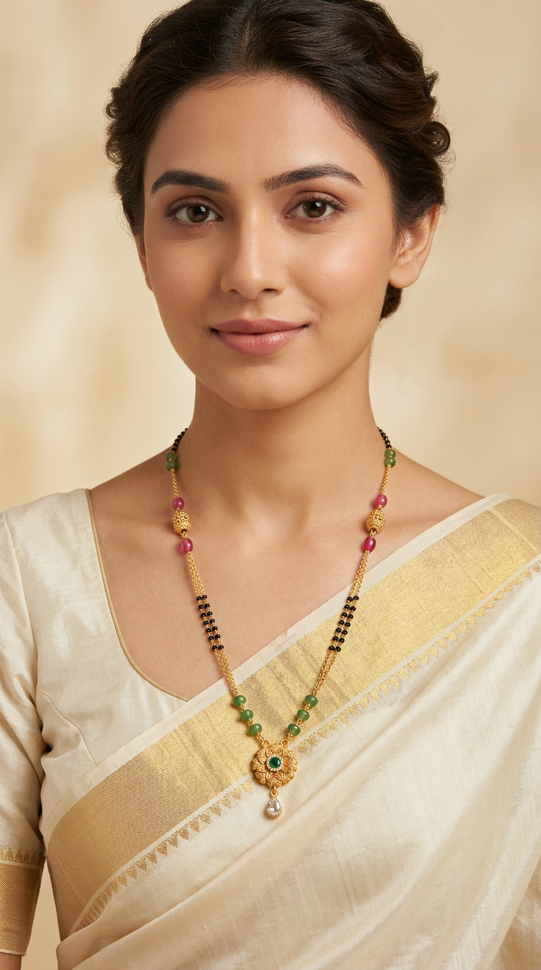 Minimalist Floral Mangalsutra (925 Silver) view 2