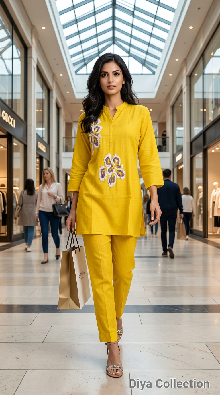 Yellow Embroidered Cord Set