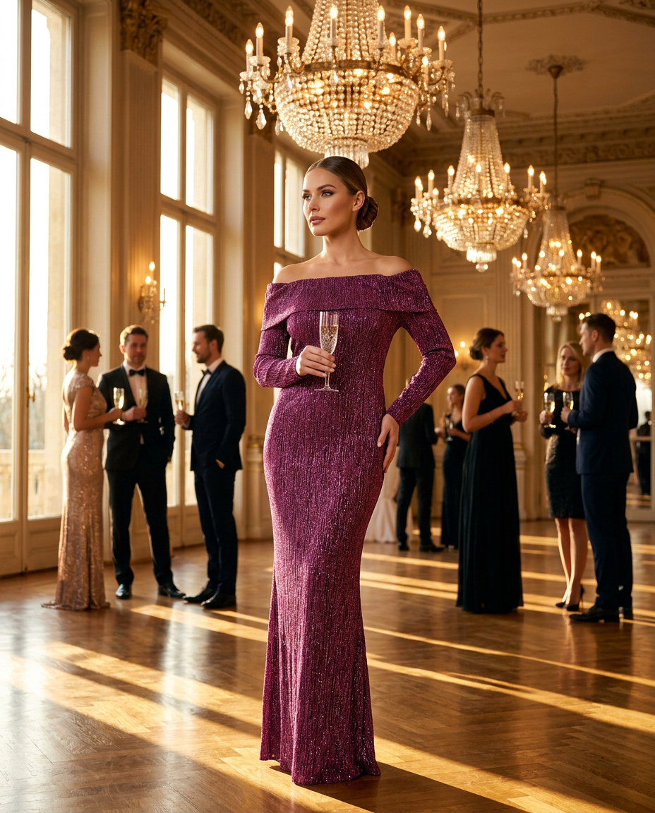 Off-Shoulder Glitter Simmer Dress view 7