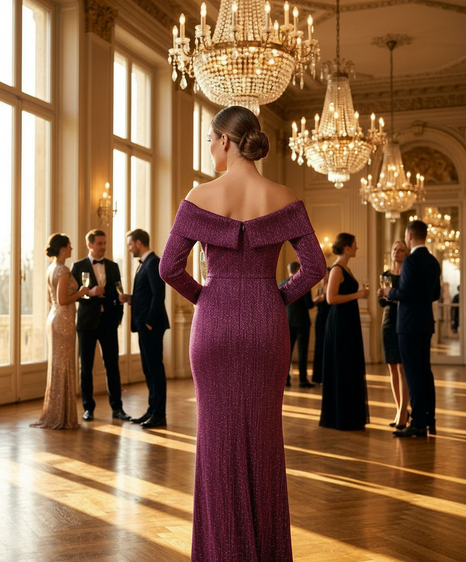 Off-Shoulder Glitter Simmer Dress view 2