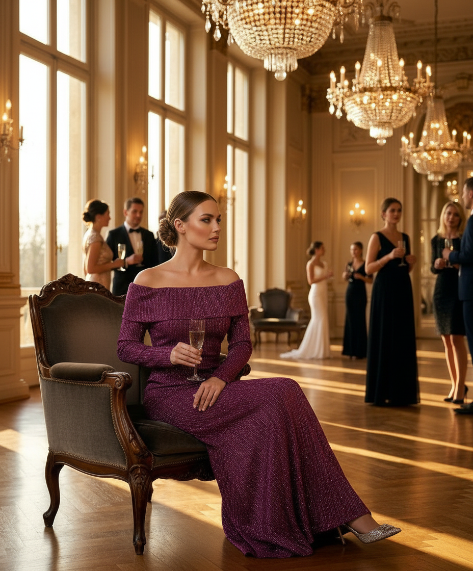 Off-Shoulder Glitter Simmer Dress view 5