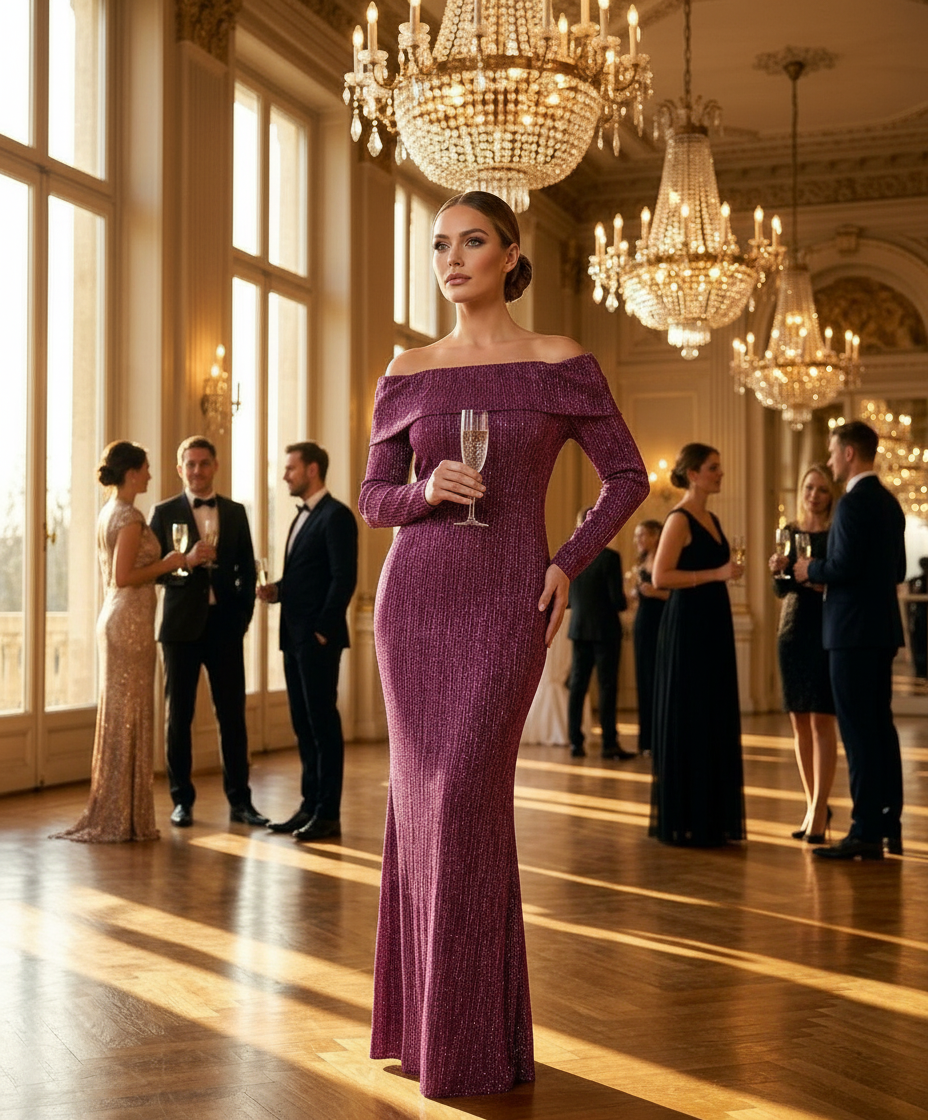 Off-Shoulder Glitter Simmer Dress view 4