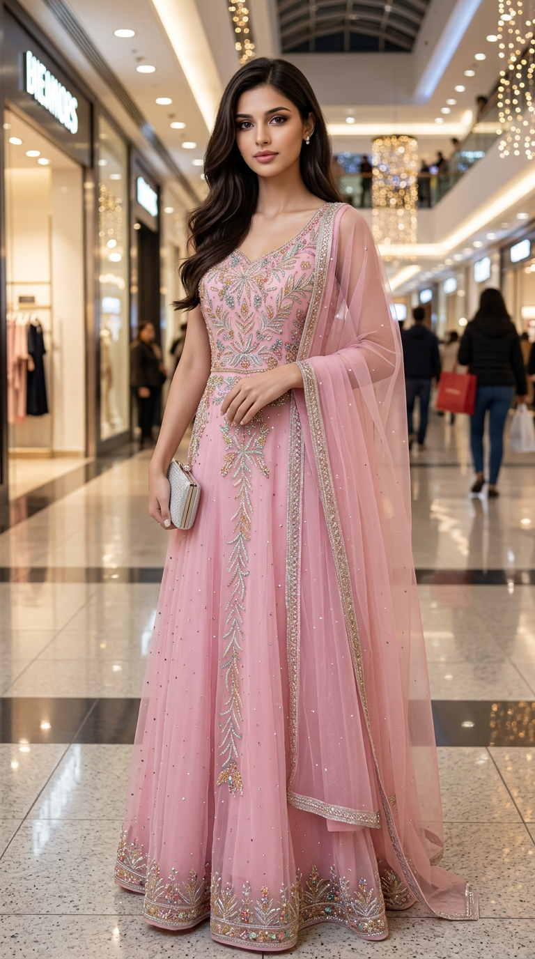 Embroidered Pink Gown view 6