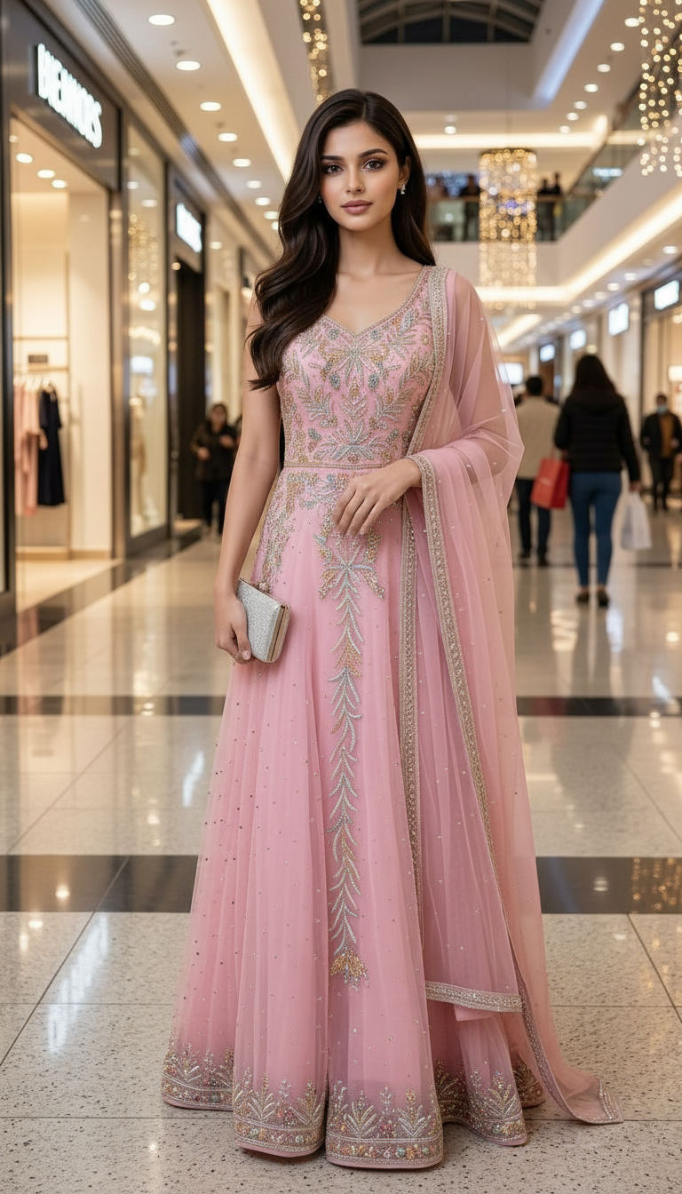 Embroidered Pink Gown view 4
