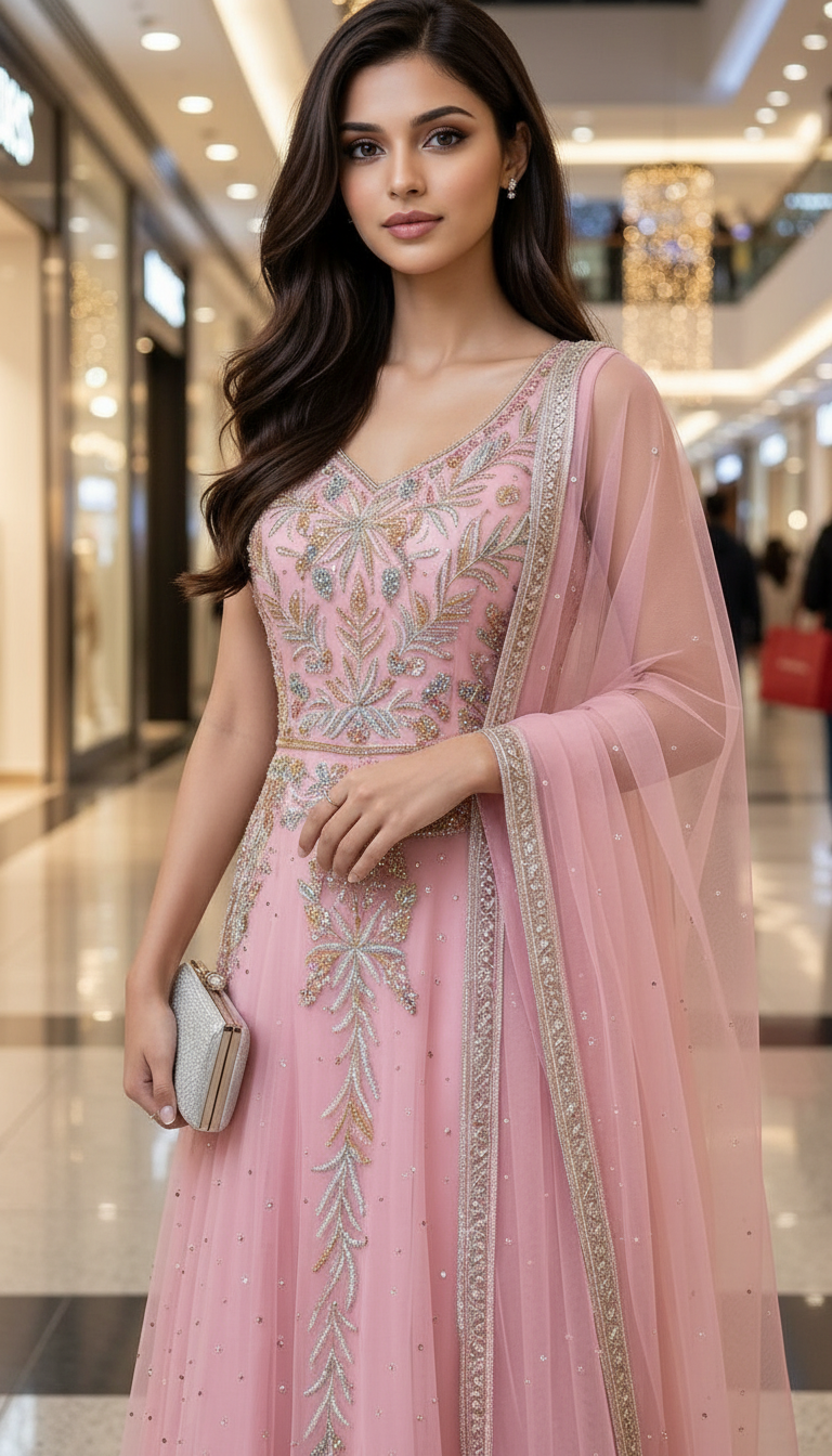 Embroidered Pink Gown