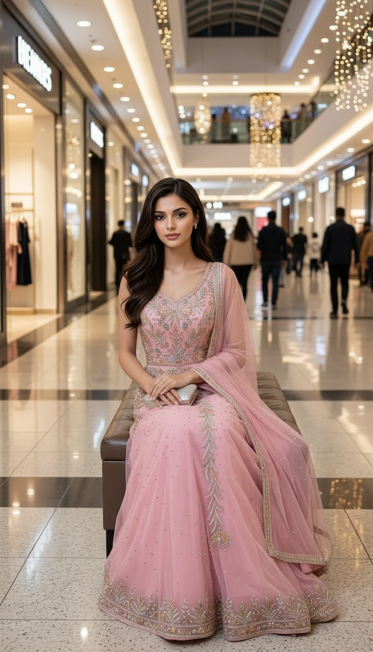 Embroidered Pink Gown view 5
