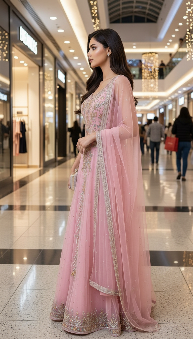 Embroidered Pink Gown view 3