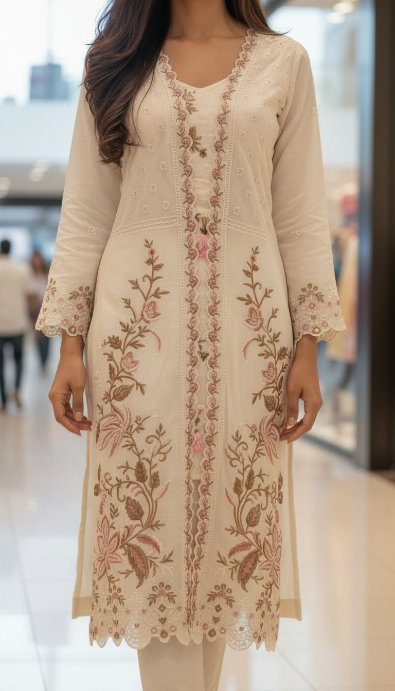 Embroidered Kurti Set view 4