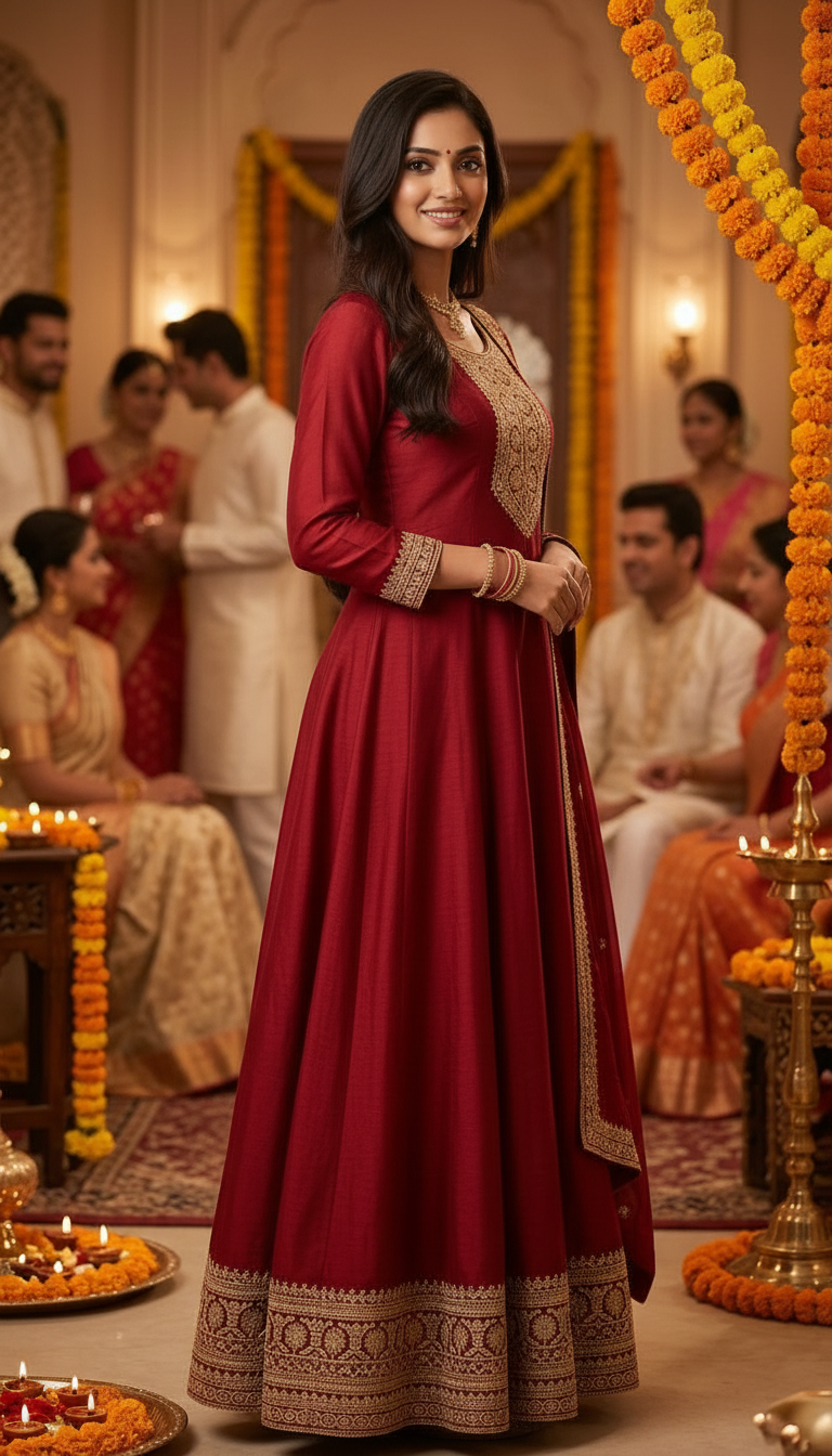 Embroidered Maroon Anarkali Suit view 2
