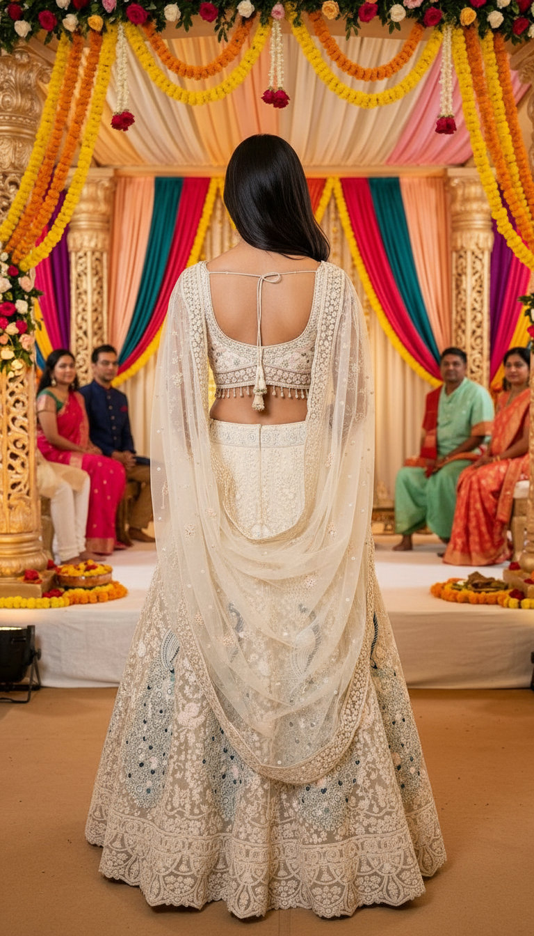 Embroidered Lehenga Choli Cream Colour view 4
