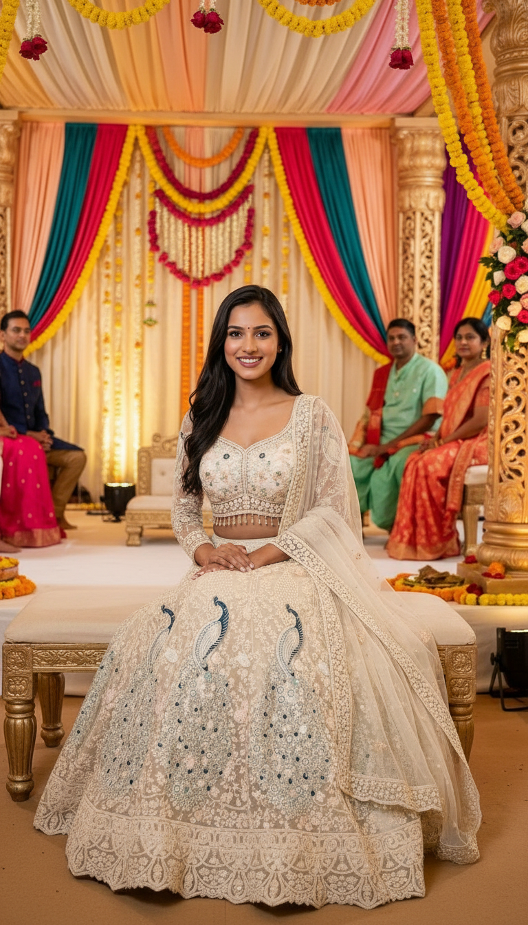 Embroidered Lehenga Choli Cream Colour view 5