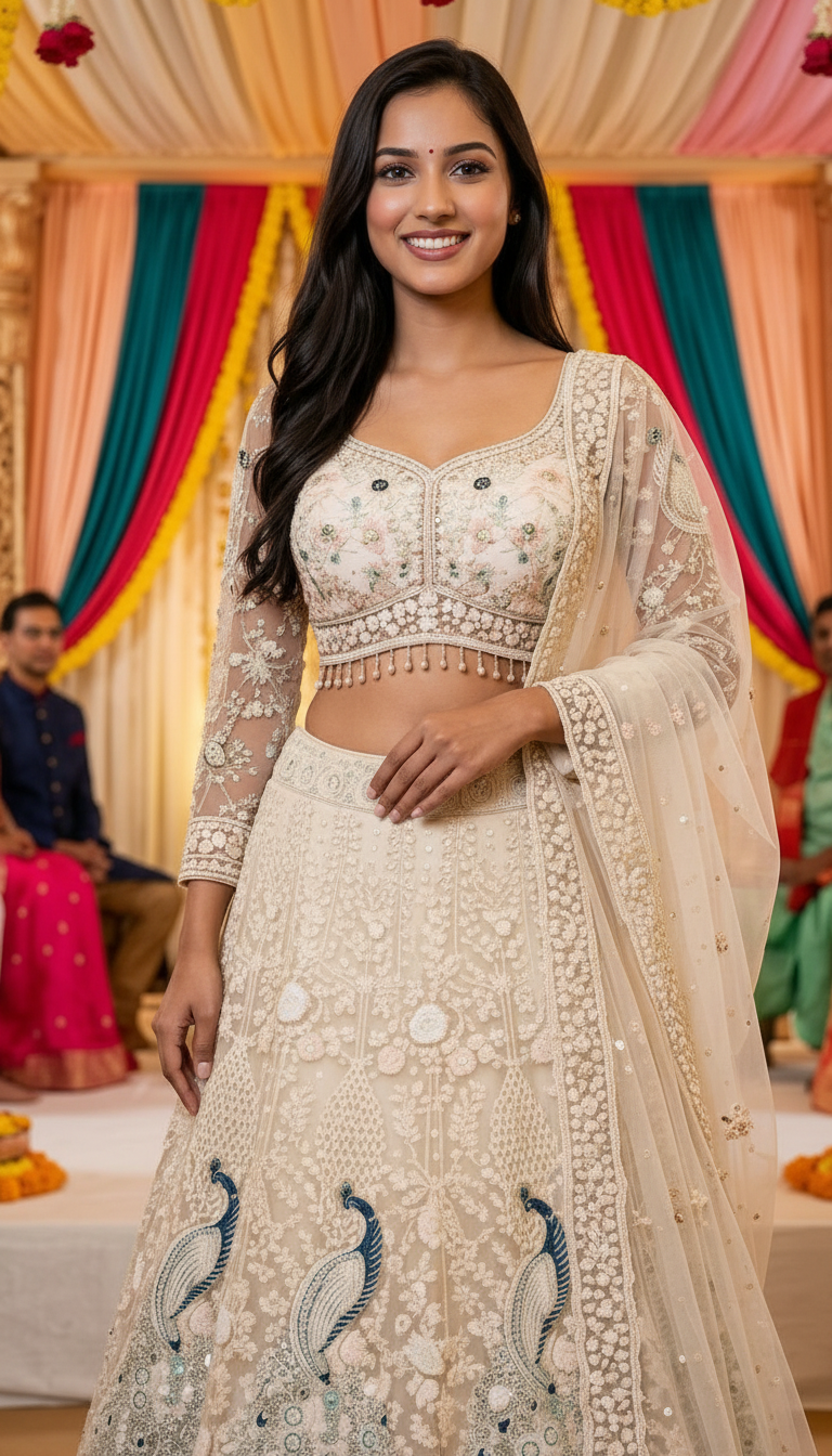 Embroidered Lehenga Choli Cream Colour