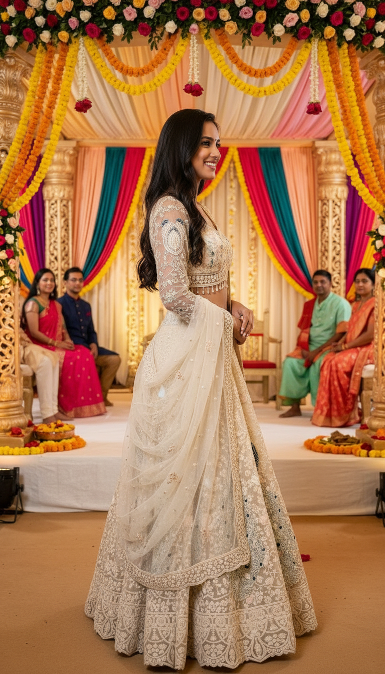 Embroidered Lehenga Choli Cream Colour view 2