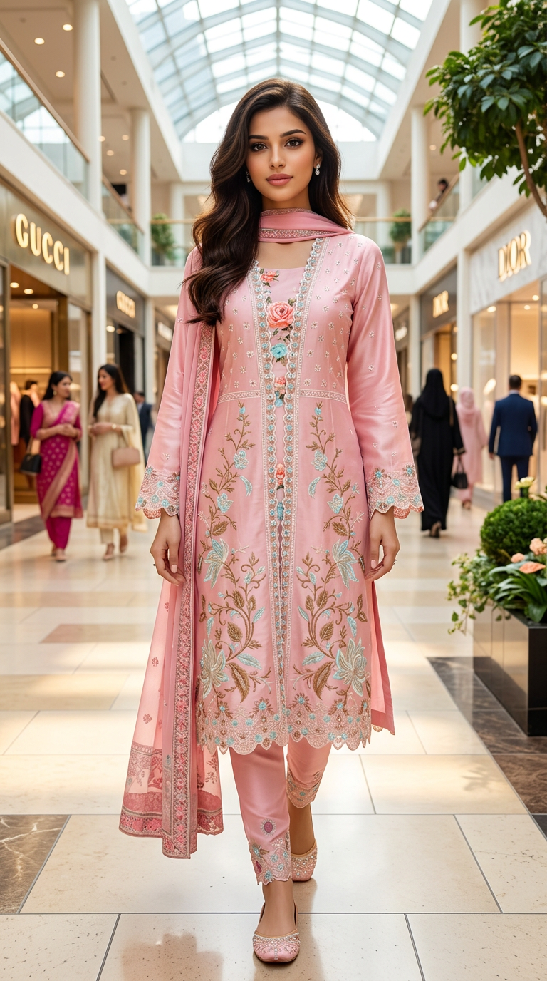 Embroidered Pink Salwar Kameez view 5