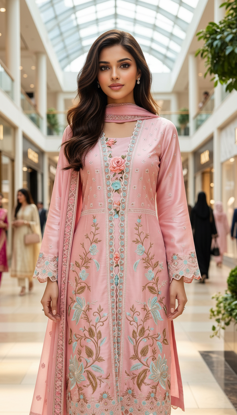 Embroidered Pink Salwar Kameez view 2