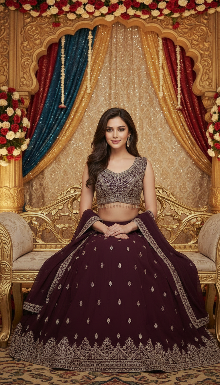 Elegant Embroidered Lehenga Set view 5