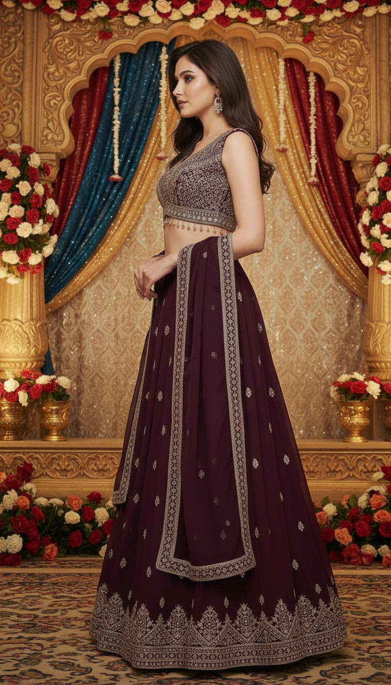 Elegant Embroidered Lehenga Set view 3
