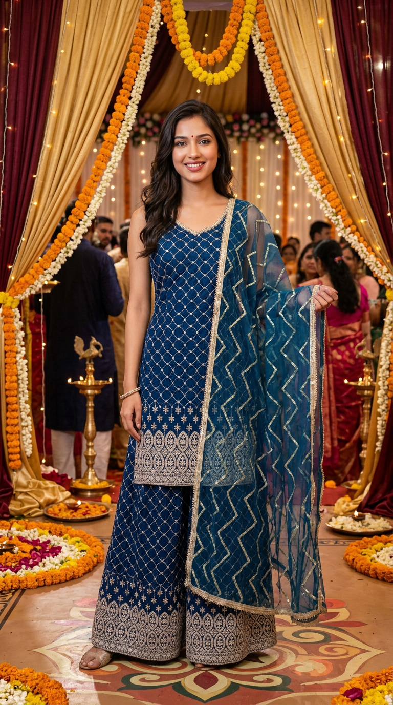 Elegant Blue Ethnic Sarara Suit view 7