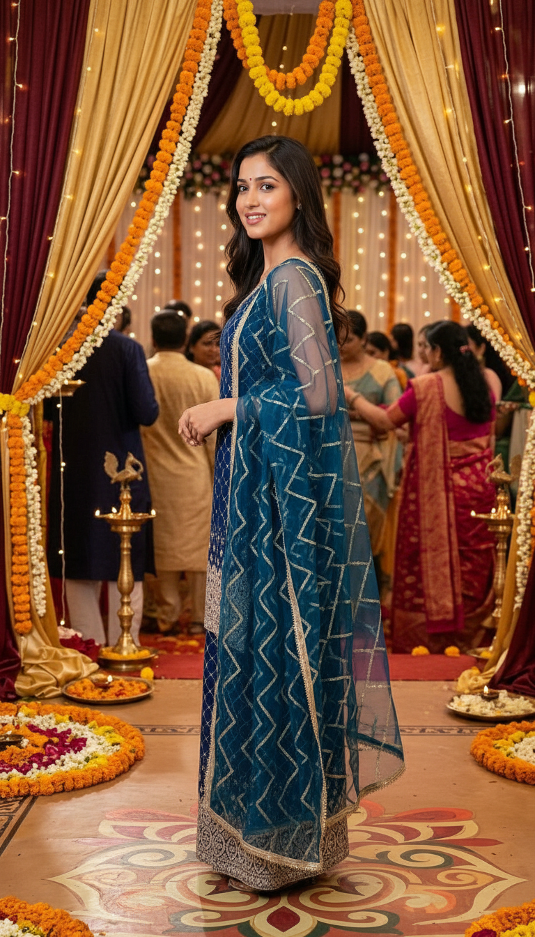 Elegant Blue Ethnic Sarara Suit view 2