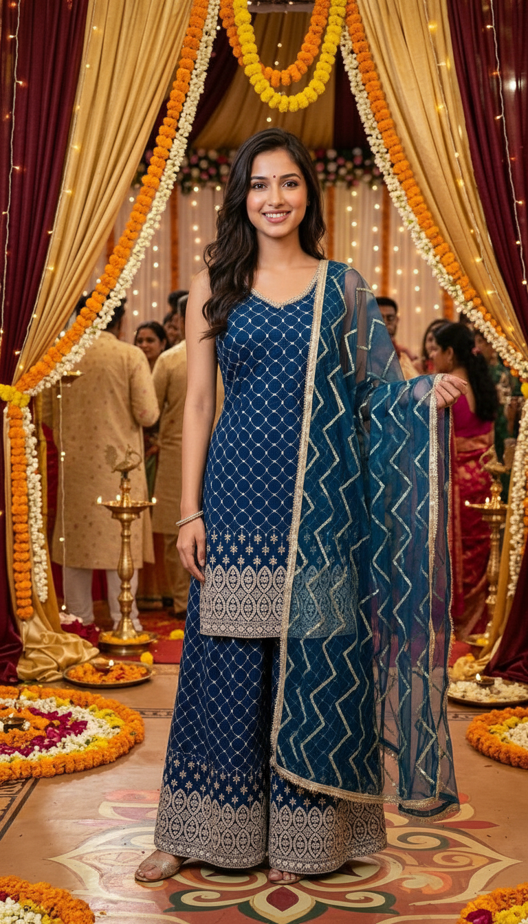 Elegant Blue Ethnic Sarara Suit view 5
