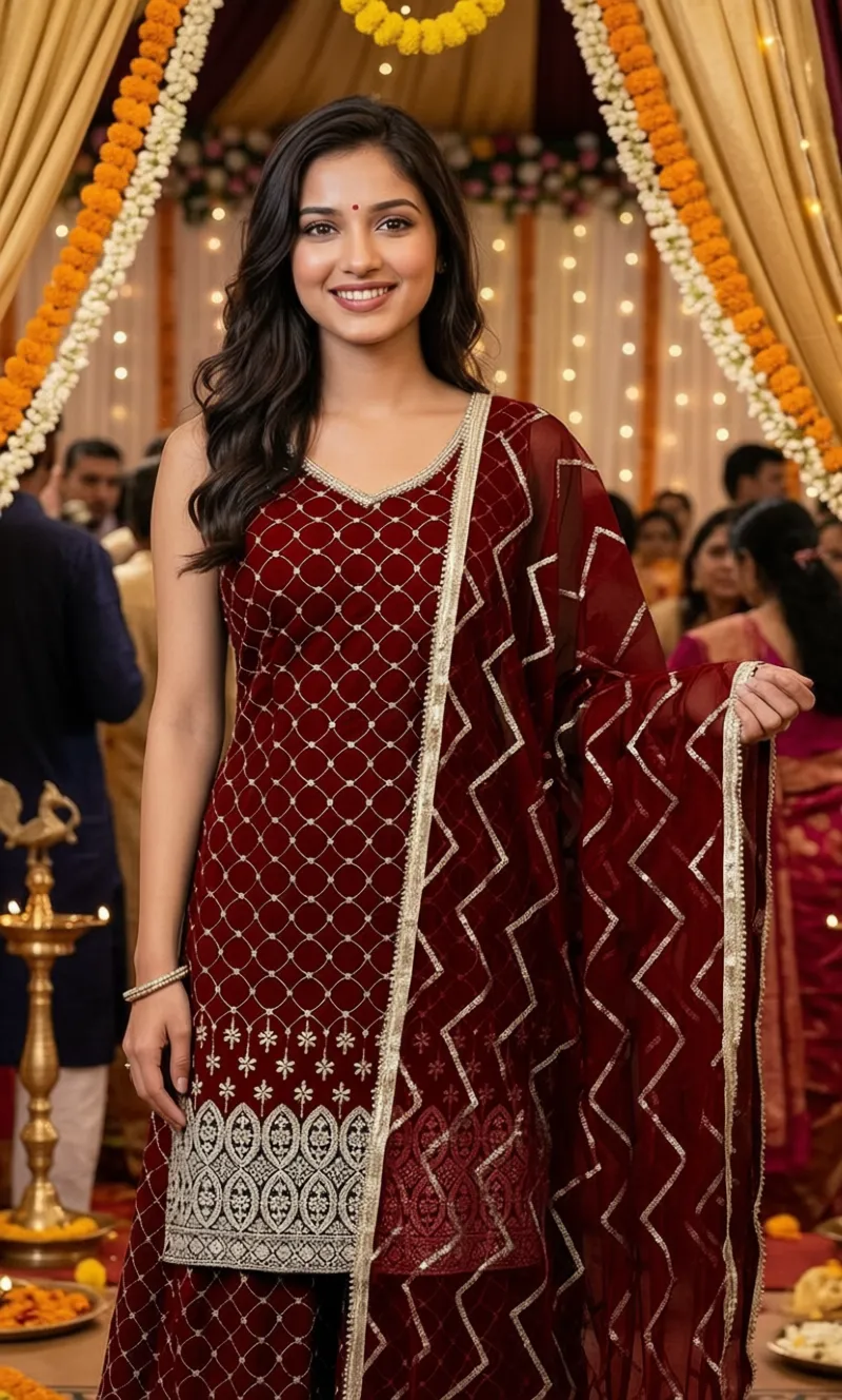 Velvet Embroidered Salwar Suit view 7