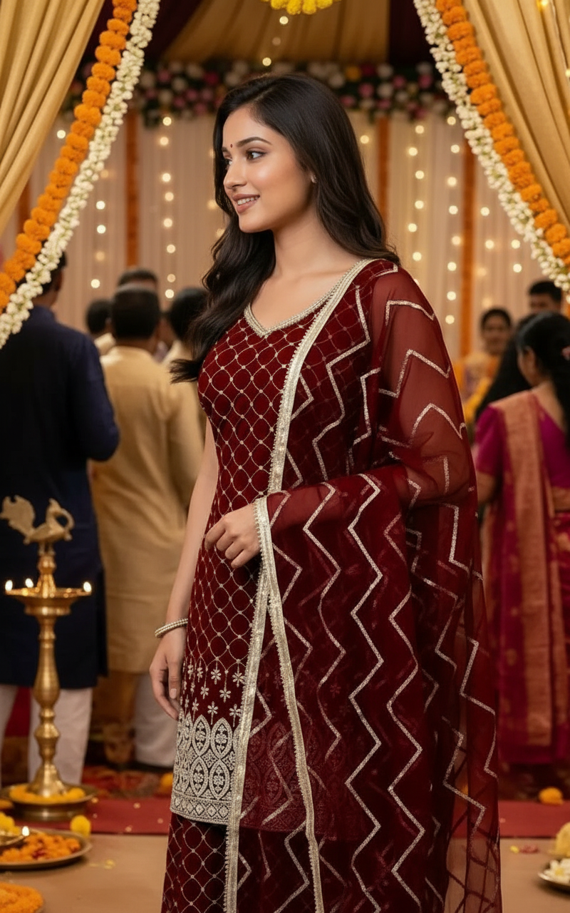 Velvet Embroidered Salwar Suit view 3
