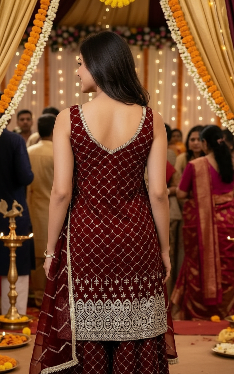 Velvet Embroidered Salwar Suit view 4