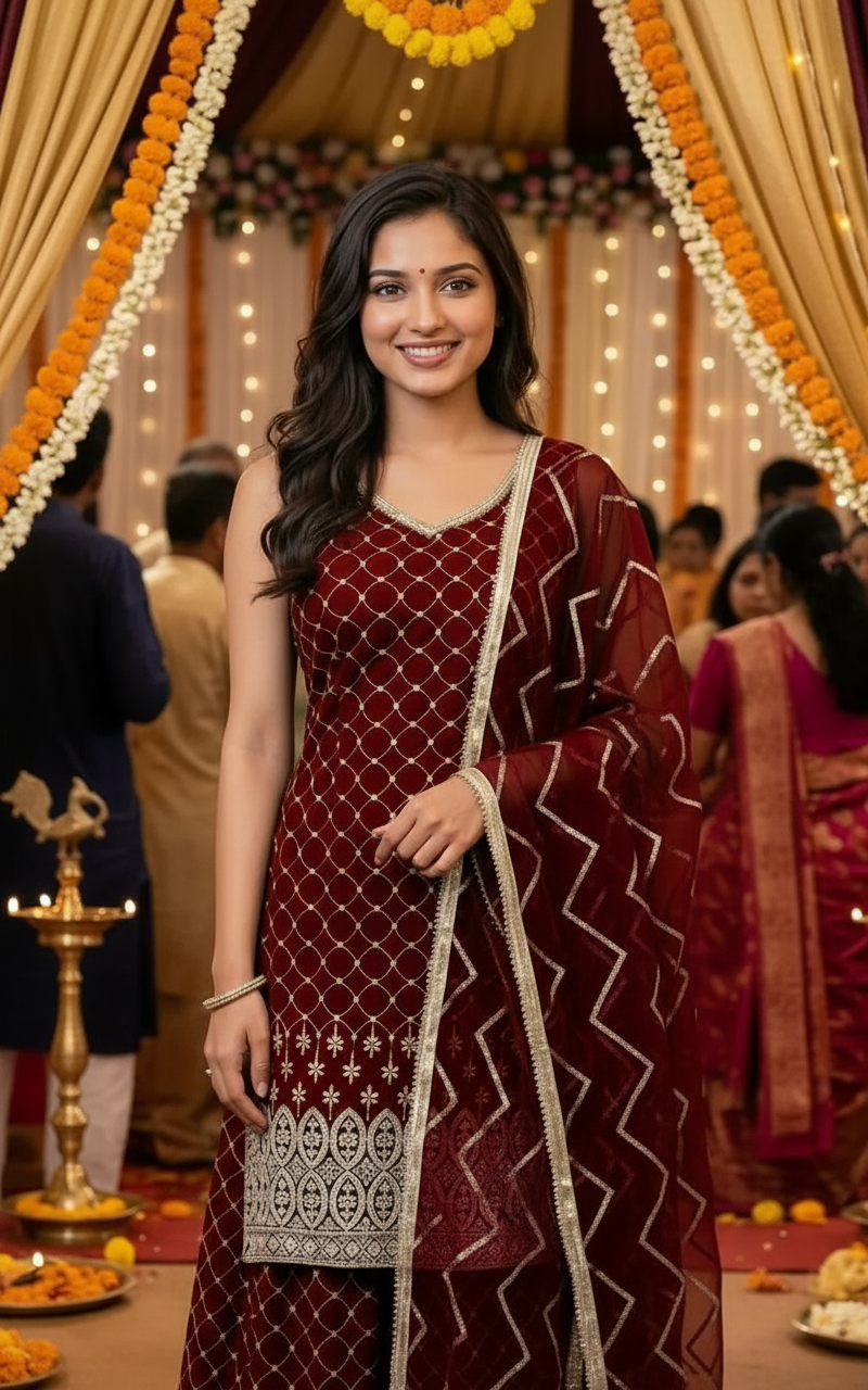 Velvet Embroidered Salwar Suit view 2
