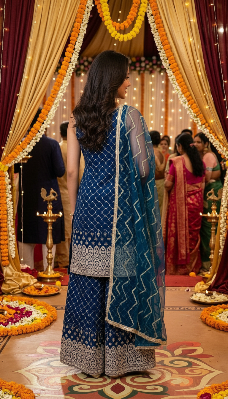 Elegant Blue Ethnic Sarara Suit view 4