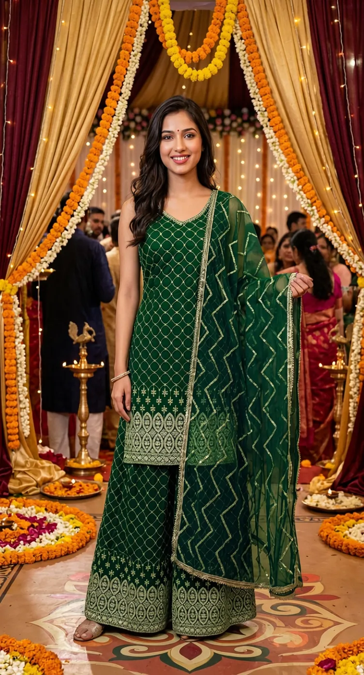 Elegant Mehndi Green 💚 Ethnic Sarara Suit Sarara Suit view 7