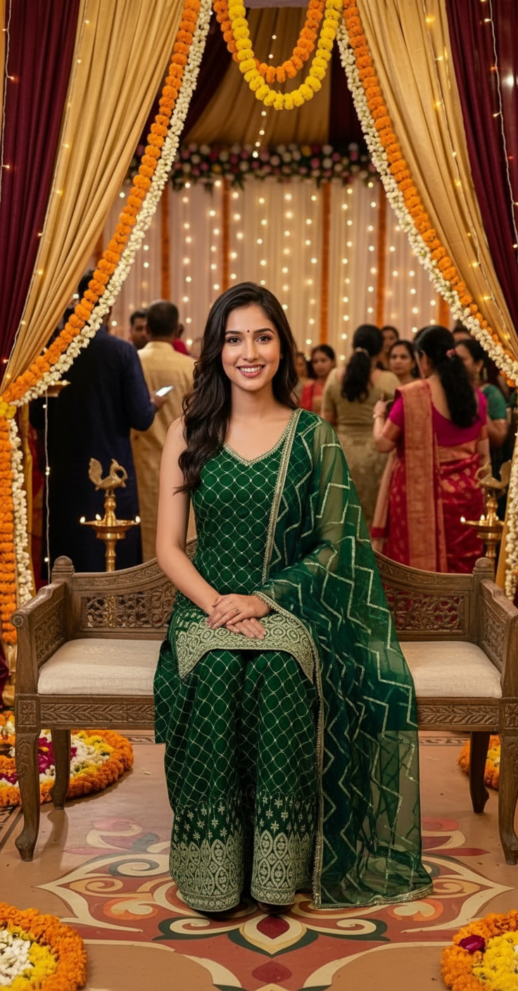 Elegant Mehndi Green 💚 Ethnic Sarara Suit Sarara Suit view 6