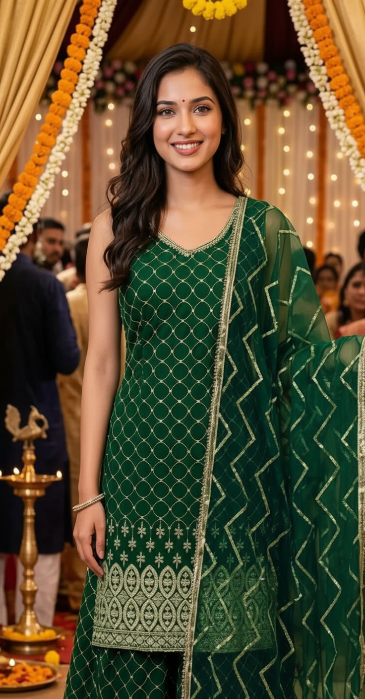 Elegant Mehndi Green 💚 Ethnic Sarara Suit Sarara Suit
