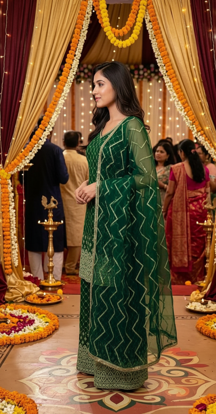 Elegant Mehndi Green 💚 Ethnic Sarara Suit Sarara Suit view 4