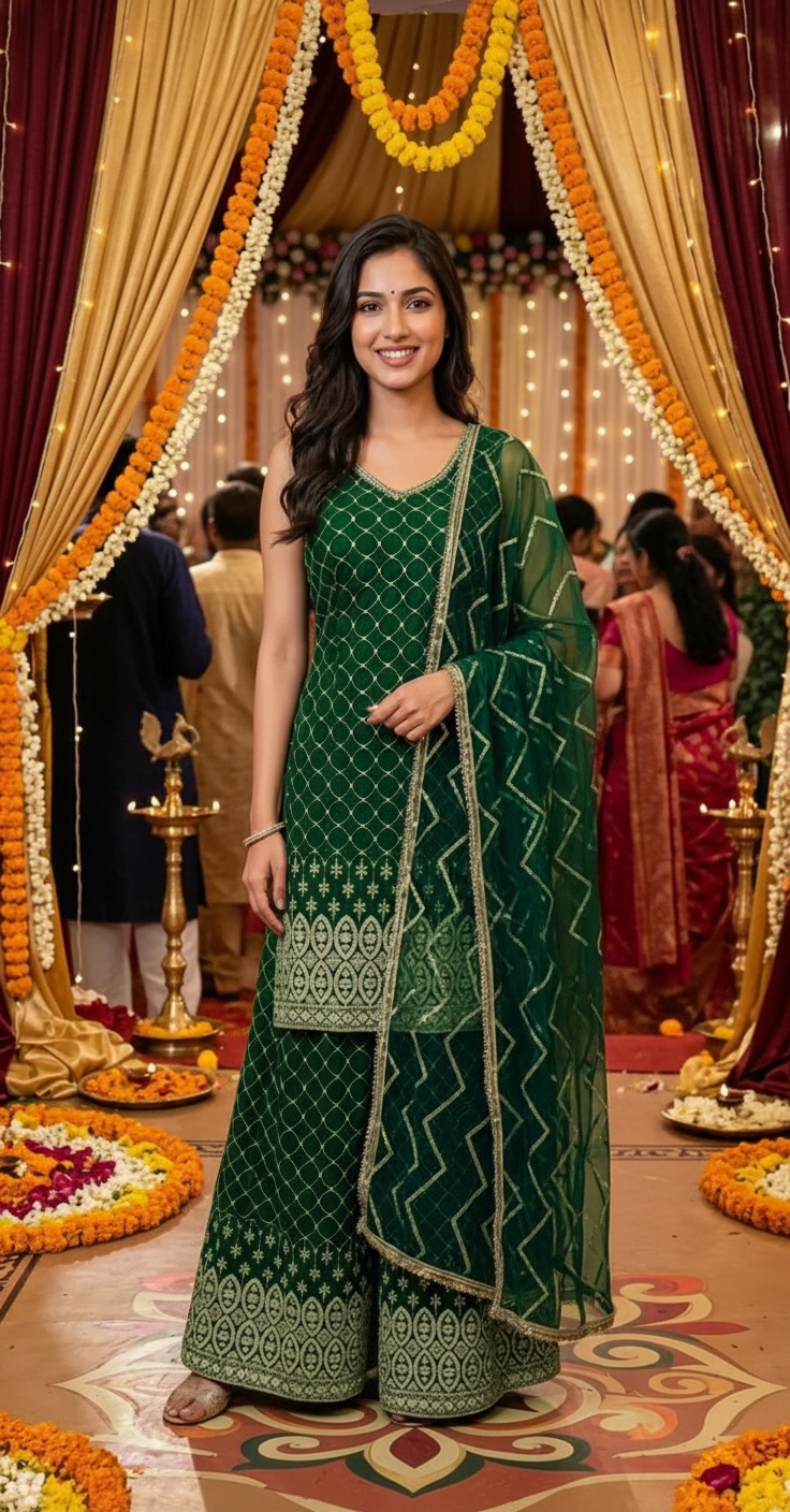 Elegant Mehndi Green 💚 Ethnic Sarara Suit Sarara Suit view 5