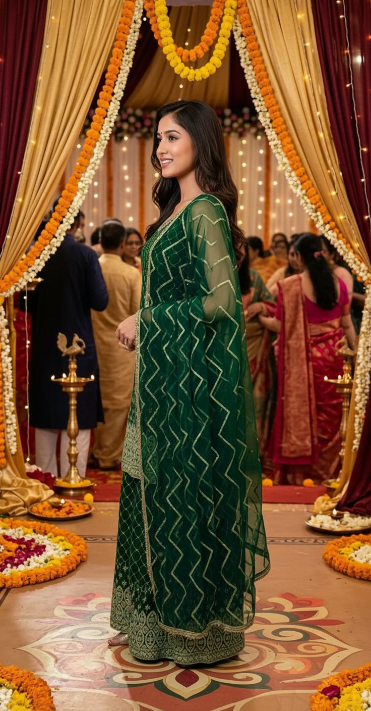 Elegant Mehndi Green 💚 Ethnic Sarara Suit Sarara Suit view 2