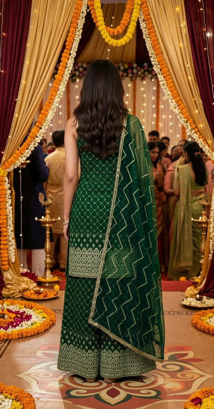 Elegant Mehndi Green 💚 Ethnic Sarara Suit Sarara Suit view 3