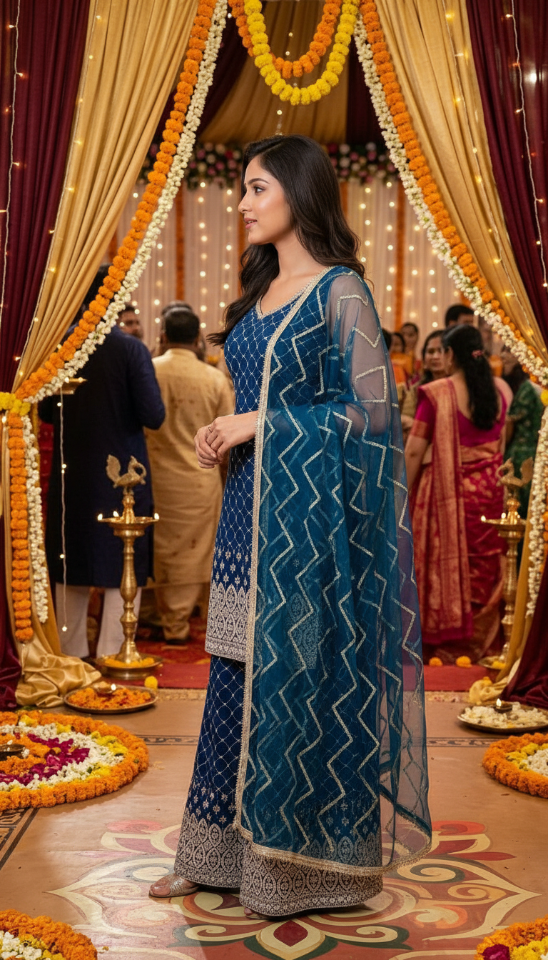 Elegant Blue Ethnic Sarara Suit view 3