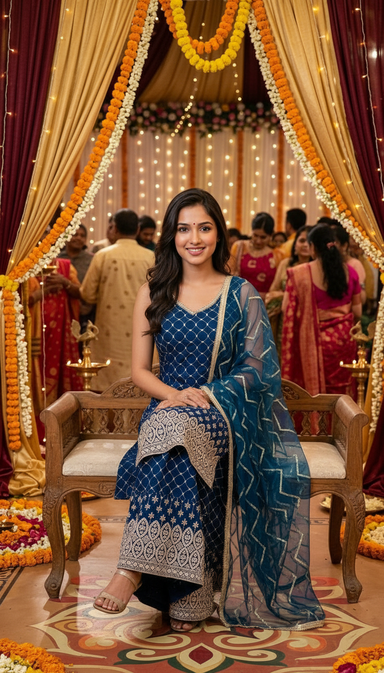 Elegant Blue Ethnic Sarara Suit view 6