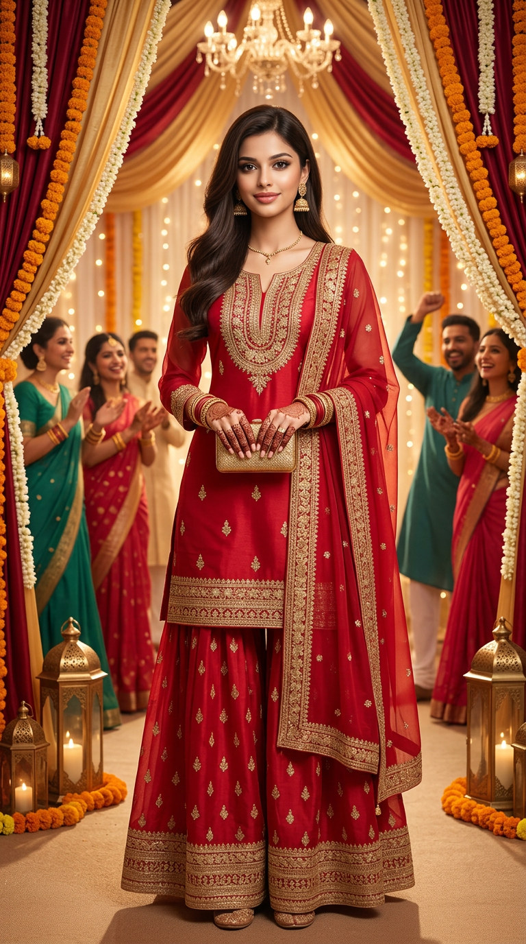 Embroidered Red Ethnic Set view 6