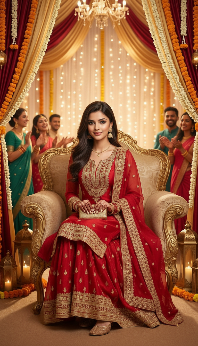 Embroidered Red Ethnic Set view 5