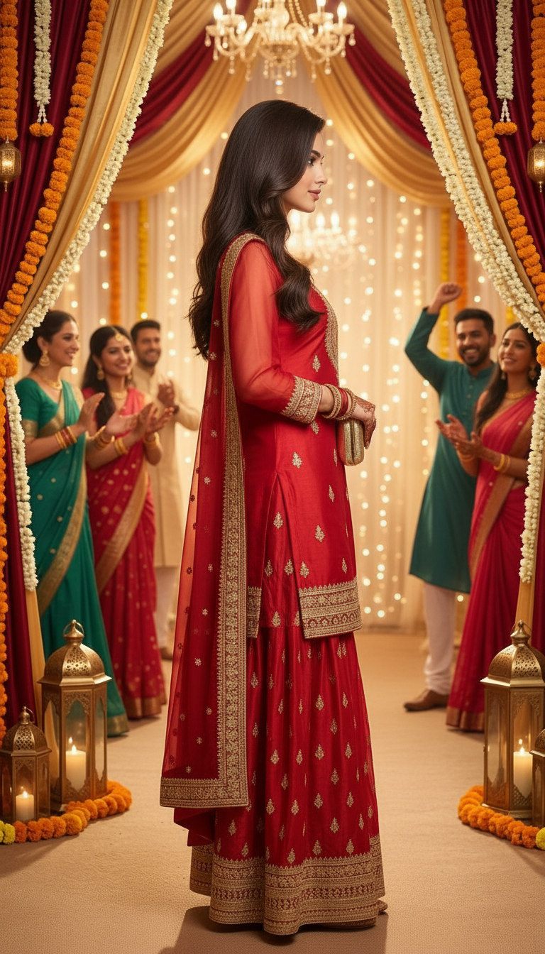 Embroidered Red Ethnic Set view 2