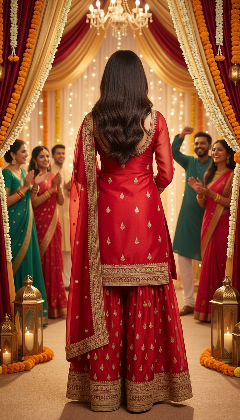 Embroidered Red Ethnic Set view 4
