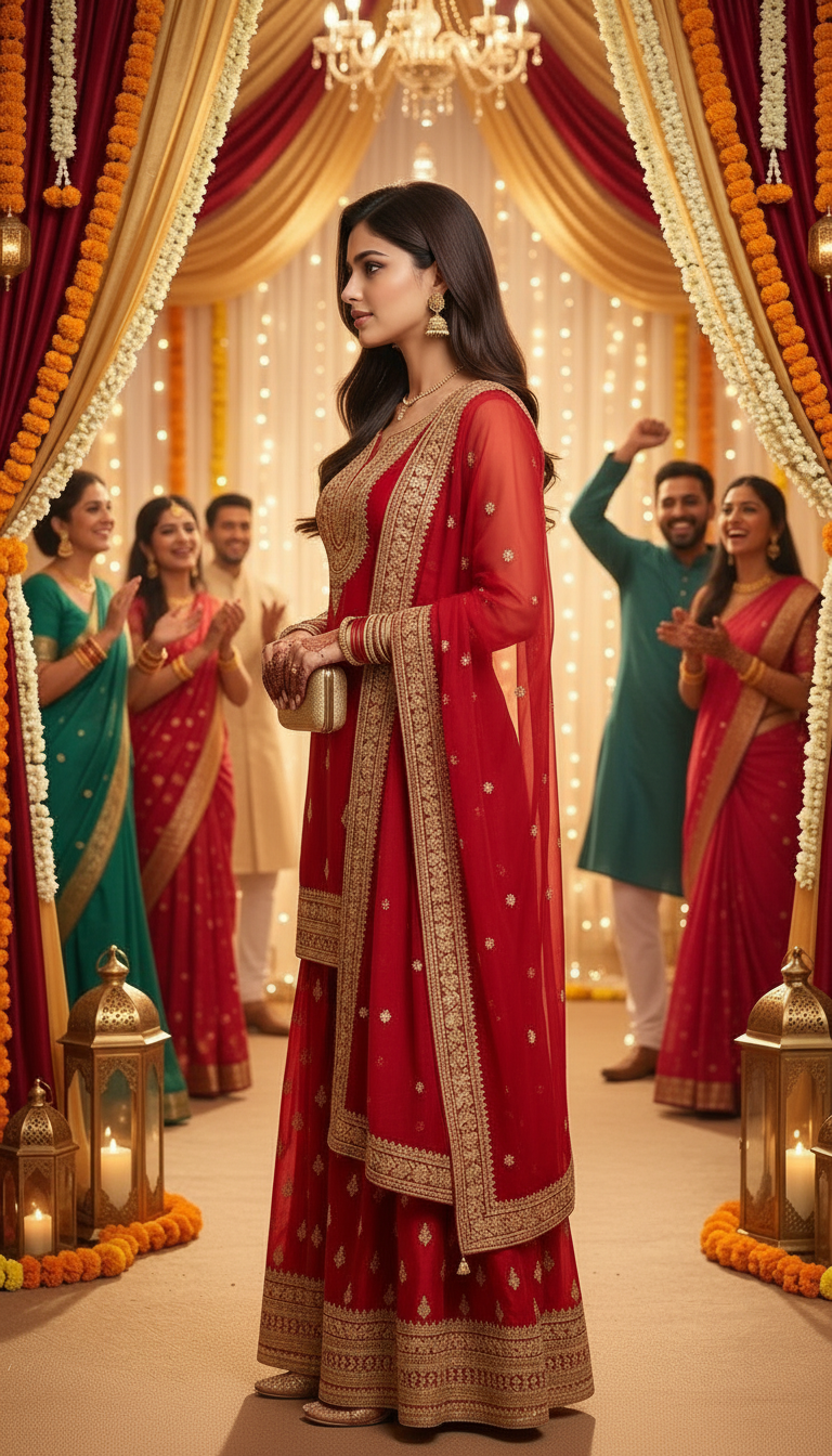 Embroidered Red Ethnic Set view 3