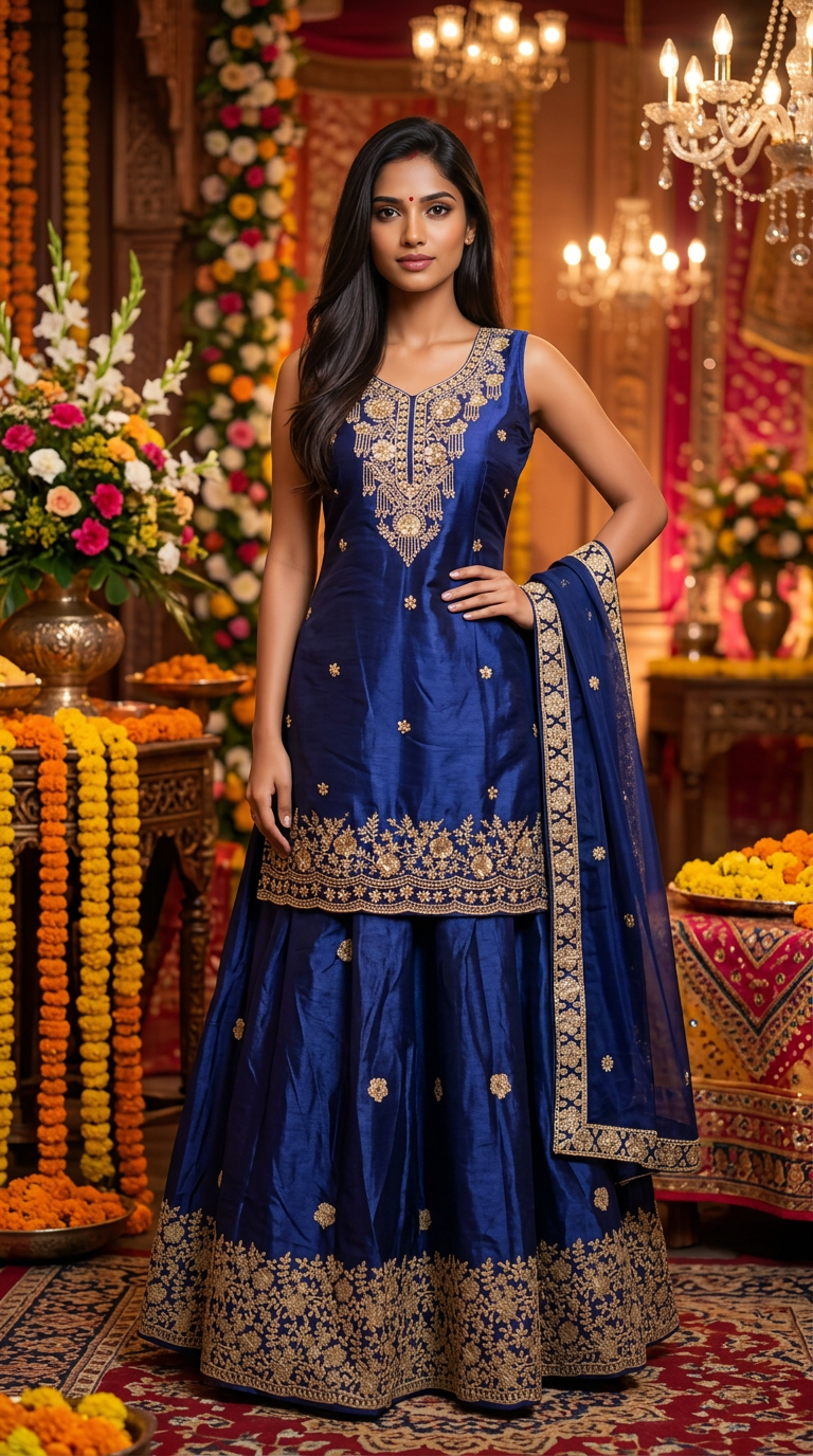 Blue Embroidered Lehenga view 5