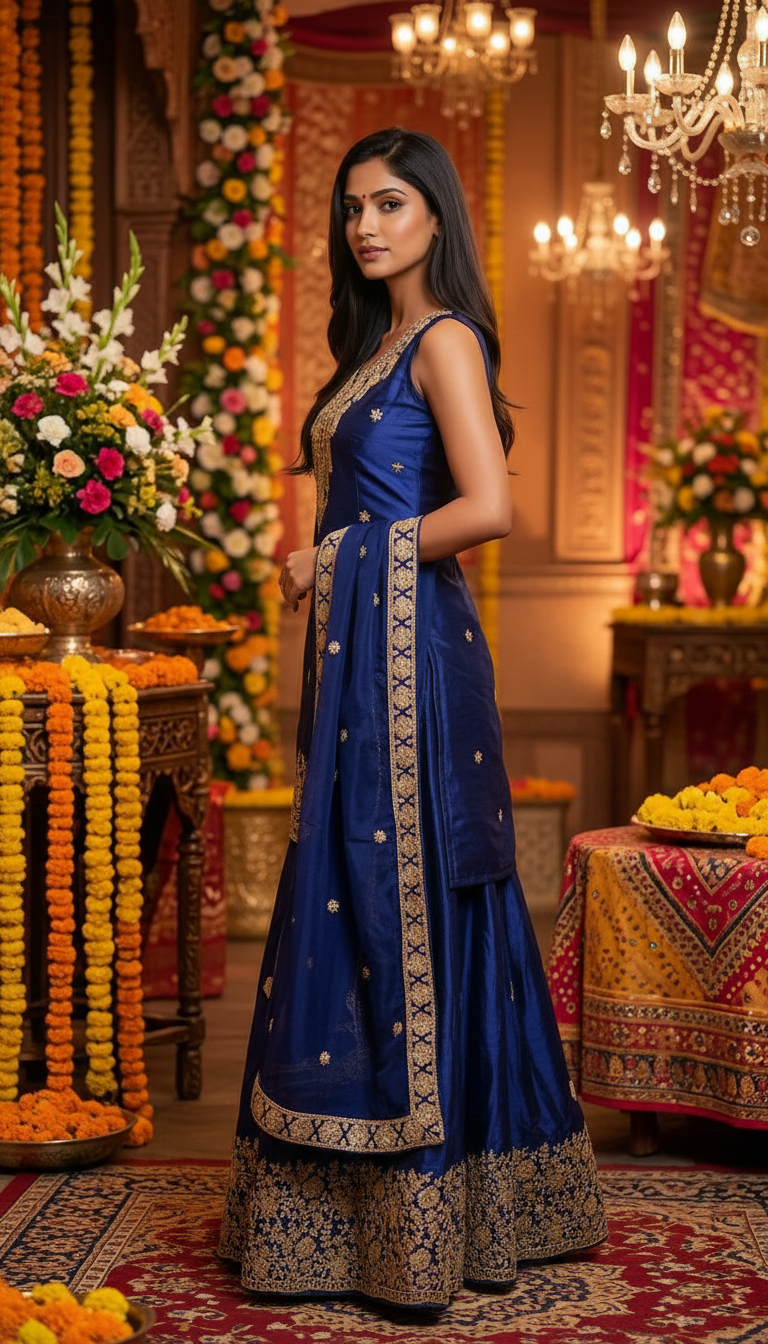 Blue Embroidered Lehenga view 2