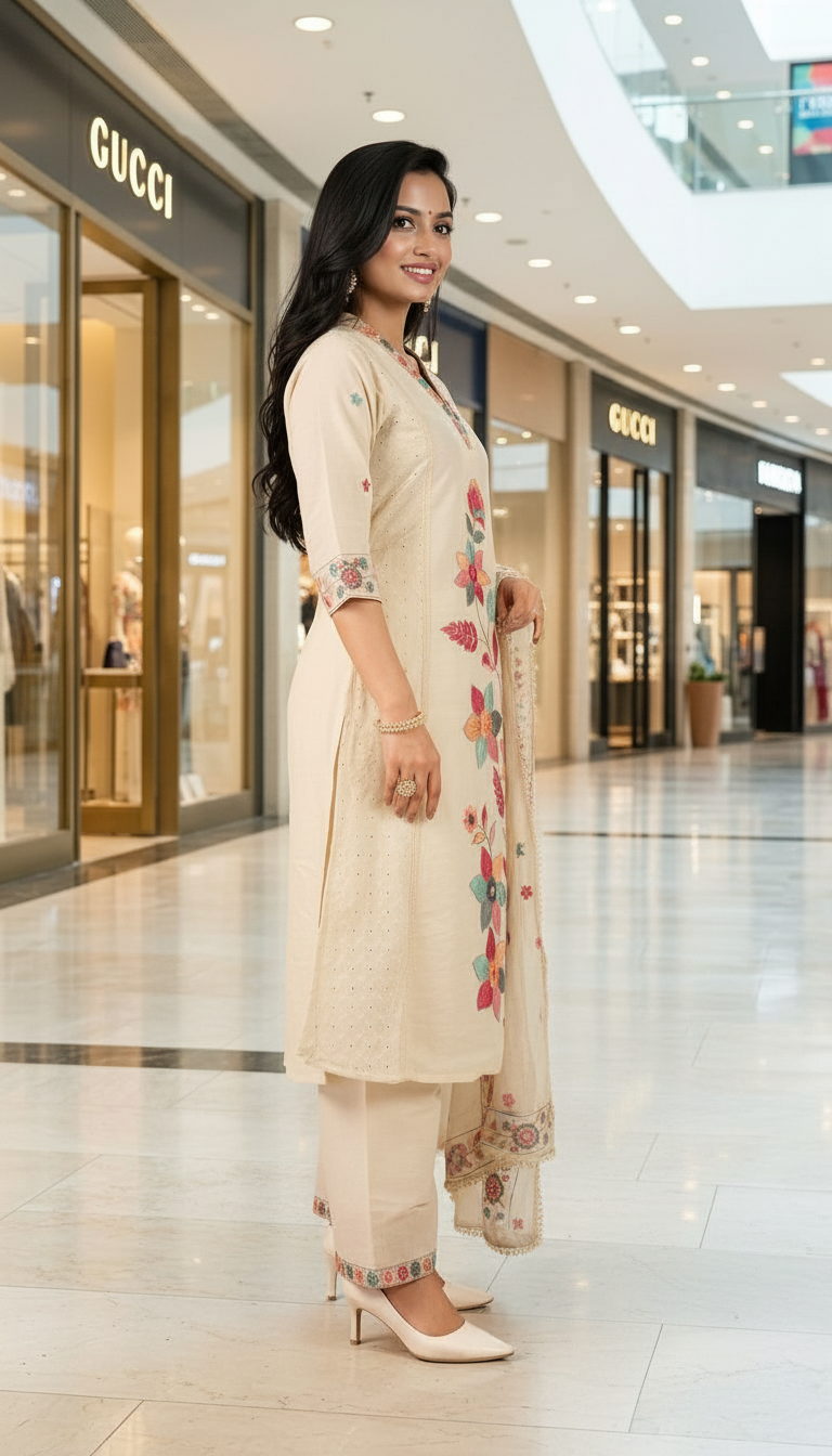 Floral Embroidered Kurta Set view 2
